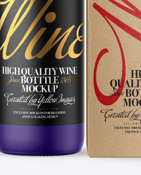 Download Matte Wine Bottle With Box Mockup In Bottle Mockups On Yellow Images Object Mockups