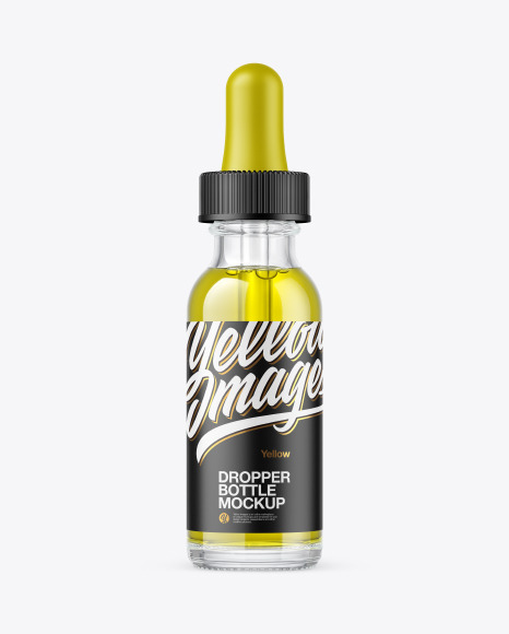 Clear Glass Dropper Bottle with Oil Mockup on Yellow Images Object Mockups