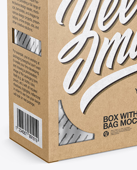 Kraft Box with Metallic Bag Mockup - Half Side View