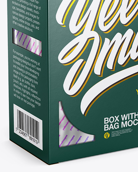 Matte Paper Box with Metallic Bag Mockup   Half Side View PSD #1