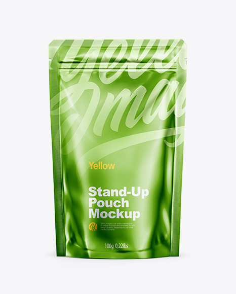 Download Metallic Stand Up Pouch With Zipper Mockup Front View In Pouch Mockups On Yellow Images Object Mockups