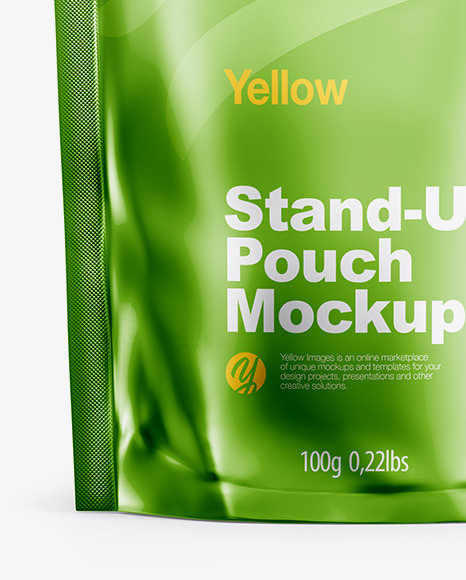 Download Metallic Stand Up Pouch With Zipper Mockup Front View In Pouch Mockups On Yellow Images Object Mockups