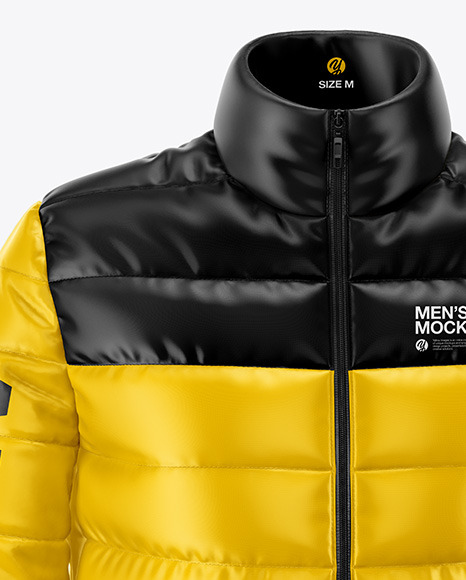 Men S Down Jacket Mockup Front View In Apparel Mockups On Yellow Images Object Mockups