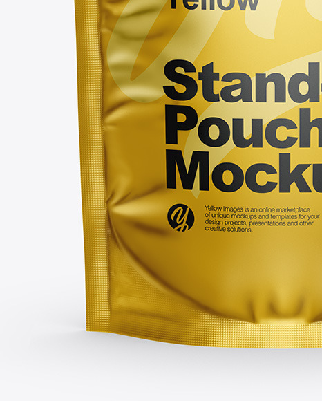 Matte Metallic Stand Up Pouch With Zipper Mockup In Pouch Mockups On Yellow Images Object Mockups