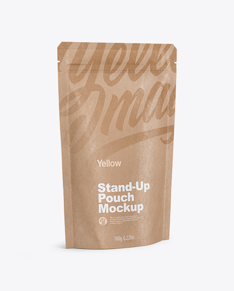 Download Kraft Stand Up Pouch With Zipper Mockup Half Side View In Pouch Mockups On Yellow Images Object Mockups Yellowimages Mockups