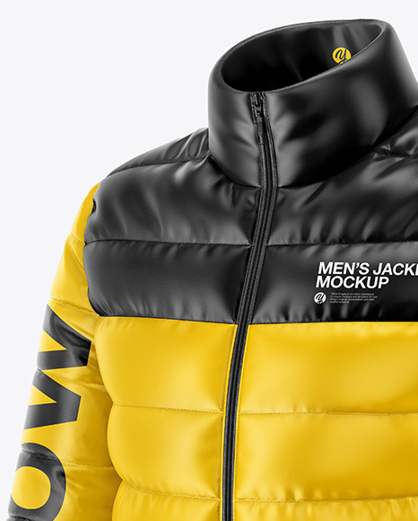 Download Men S Down Jacket Mockup Front Half Side View In Apparel Mockups On Yellow Images Object Mockups