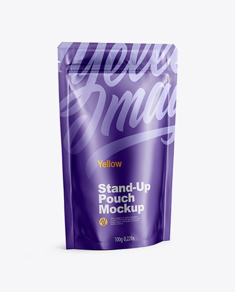 Matte Metallic Stand Up Pouch With Zipper Mockup Half Side View In Pouch Mockups On Yellow Images Object Mockups