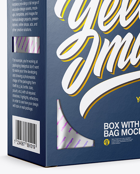 Glossy Paper Box with Metallic Bag Mockup   Half Side View PSD #1
