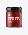 Clear Glass Jar with Raspberry Jam Mockup