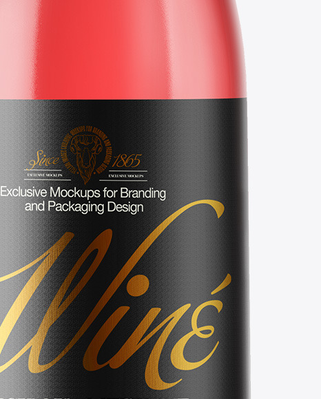 Clear Glass Pink Wine Bottle Mockup PSD #1