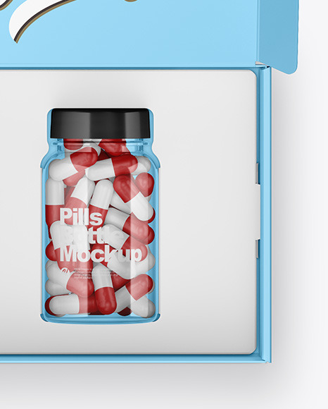 Opened Glossy Box with Pills Bottle Mockup PSD #6