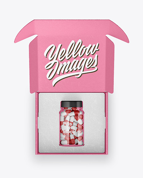 Opened Textured Box with Pills Bottle Mockup PSD #2