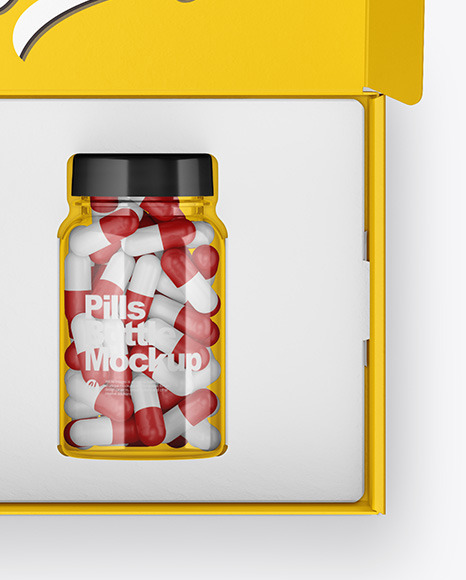 Opened Glossy Box with Pills Bottle Mockup PSD #5