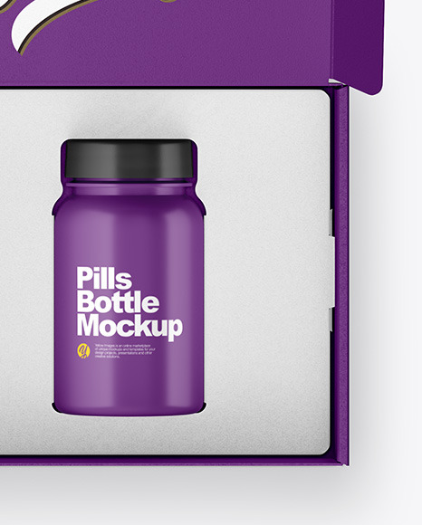Opened Textured Box with Pills Bottle Mockup PSD #1
