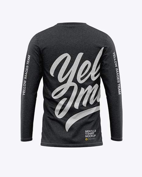 Men S Heather Long Sleeve T Shirt Mockup Back View In Apparel Mockups On Yellow Images Object Mockups