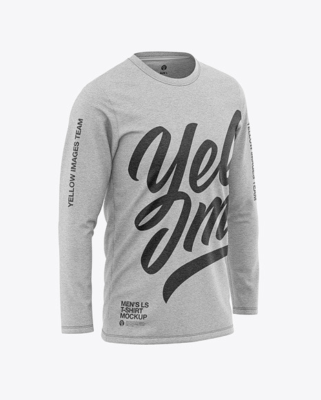 Men S Heather Long Sleeve T Shirt Mockup Front Half Side View In Apparel Mockups On Yellow Images Object Mockups