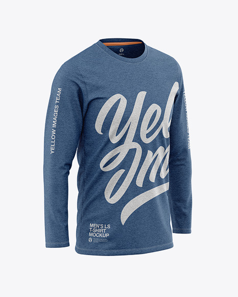 Download Free Men S Heather Long Sleeve T Shirt Mockup Front Half Side View In PSD Mockups