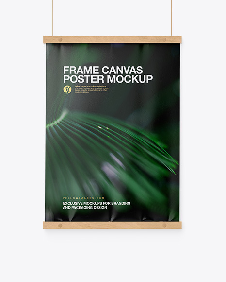 Download Wooden Frame Canvas Poster Mockup In Indoor Advertising Mockups On Yellow Images Object Mockups PSD Mockup Templates