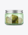 Green Glass Jar with Weed Buds Mockup