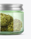 Green Glass Jar with Weed Buds Mockup