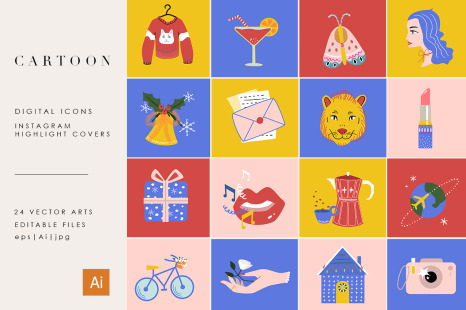 24 Cartoon Highlight Icon Set