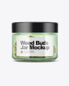 Green Glass Jar with Weed Buds Mockup