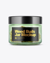 Green Glass Jar with Weed Buds Mockup