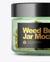 Green Glass Jar with Weed Buds Mockup