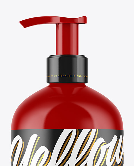Glossy Cosmetic Bottle with Pump Mockup PSD #2