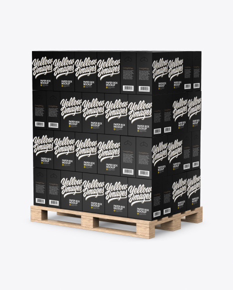 Wooden Pallet With Paper Boxes Mockup In Box Mockups On Yellow Images Object Mockups