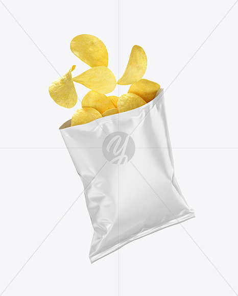 Download Glossy Bag W Chips Mockup In Bag Sack Mockups On Yellow Images Object Mockups