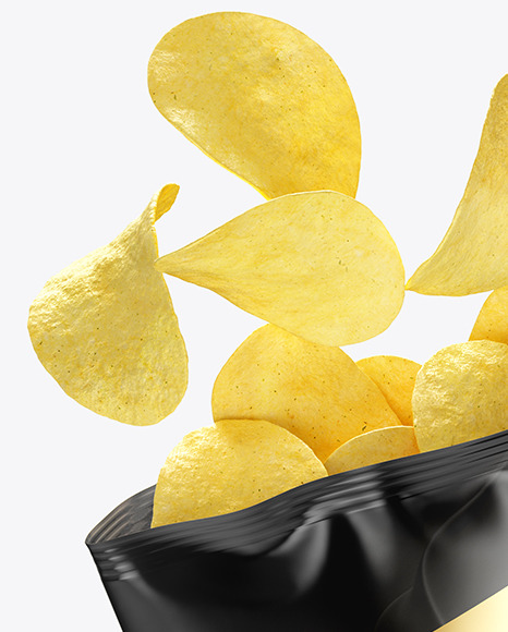 Download Glossy Bag W Chips Mockup In Bag Sack Mockups On Yellow Images Object Mockups PSD Mockup Templates