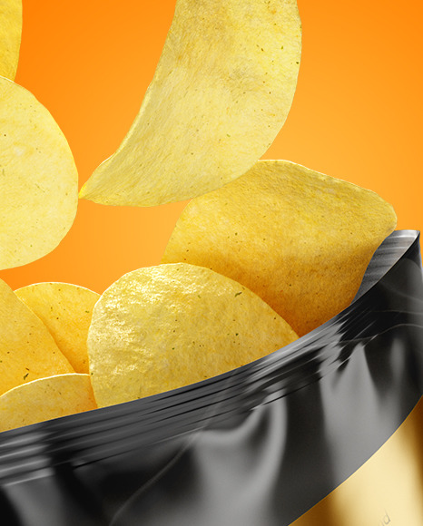 Download Glossy Bag W Chips Mockup In Bag Sack Mockups On Yellow Images Object Mockups