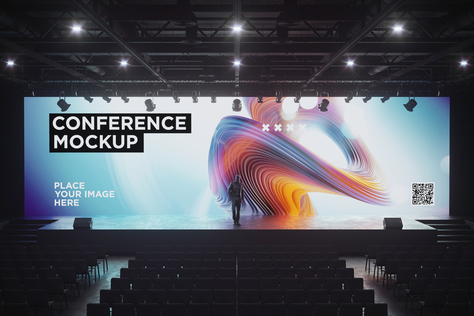 Download Conference Hall Screen Mockup In Indoor Advertising Mockups On Yellow Images Creative Store