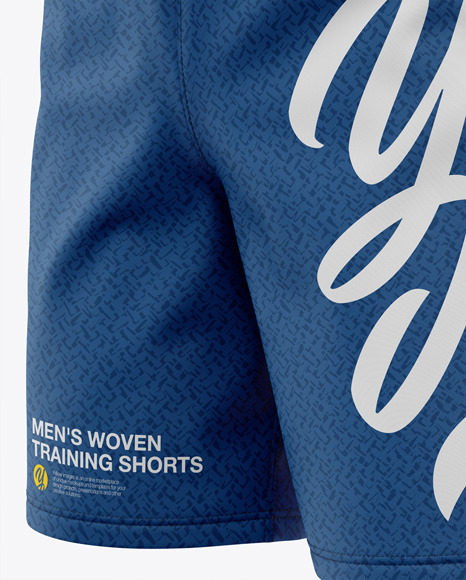 Men S Woven Training Shorts Front Half Side View In Apparel Mockups On Yellow Images Object Mockups