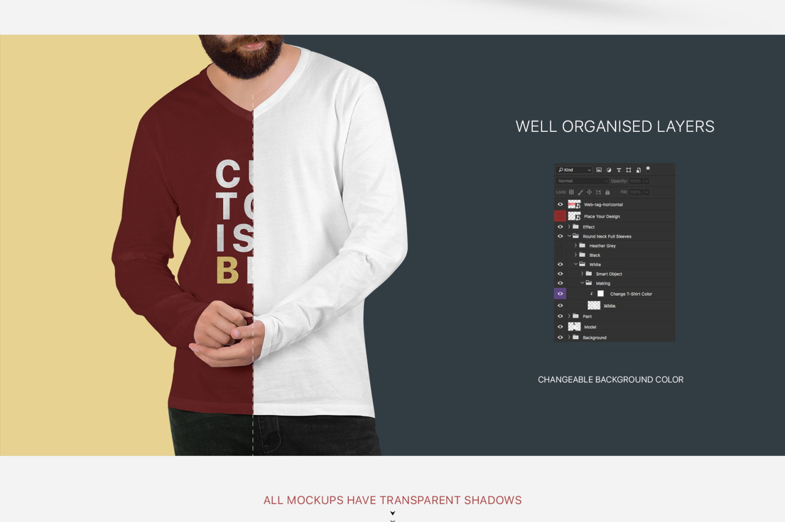 Men S V Neck Long Sleeve Shirt Mockup Set In Apparel Mockups On Yellow Images Creative Store