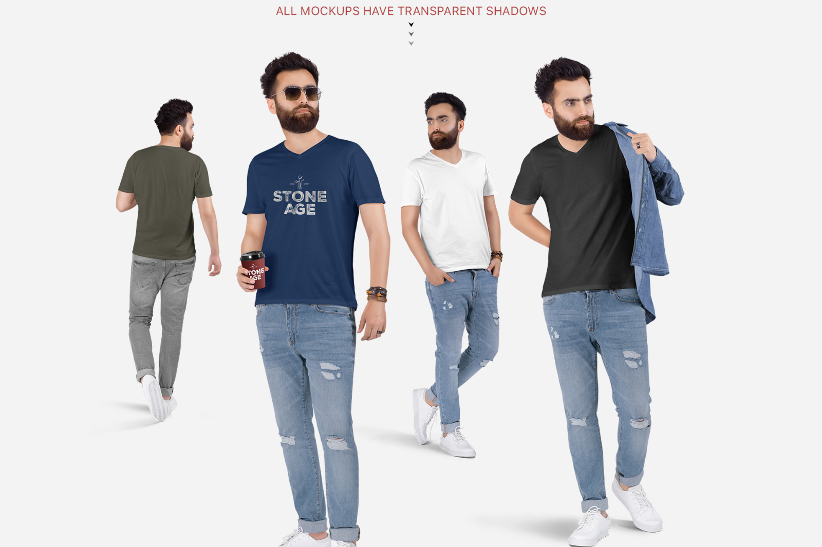 Download Men's V-Neck T-Shirt Mockup Set in Apparel Mockups on ...