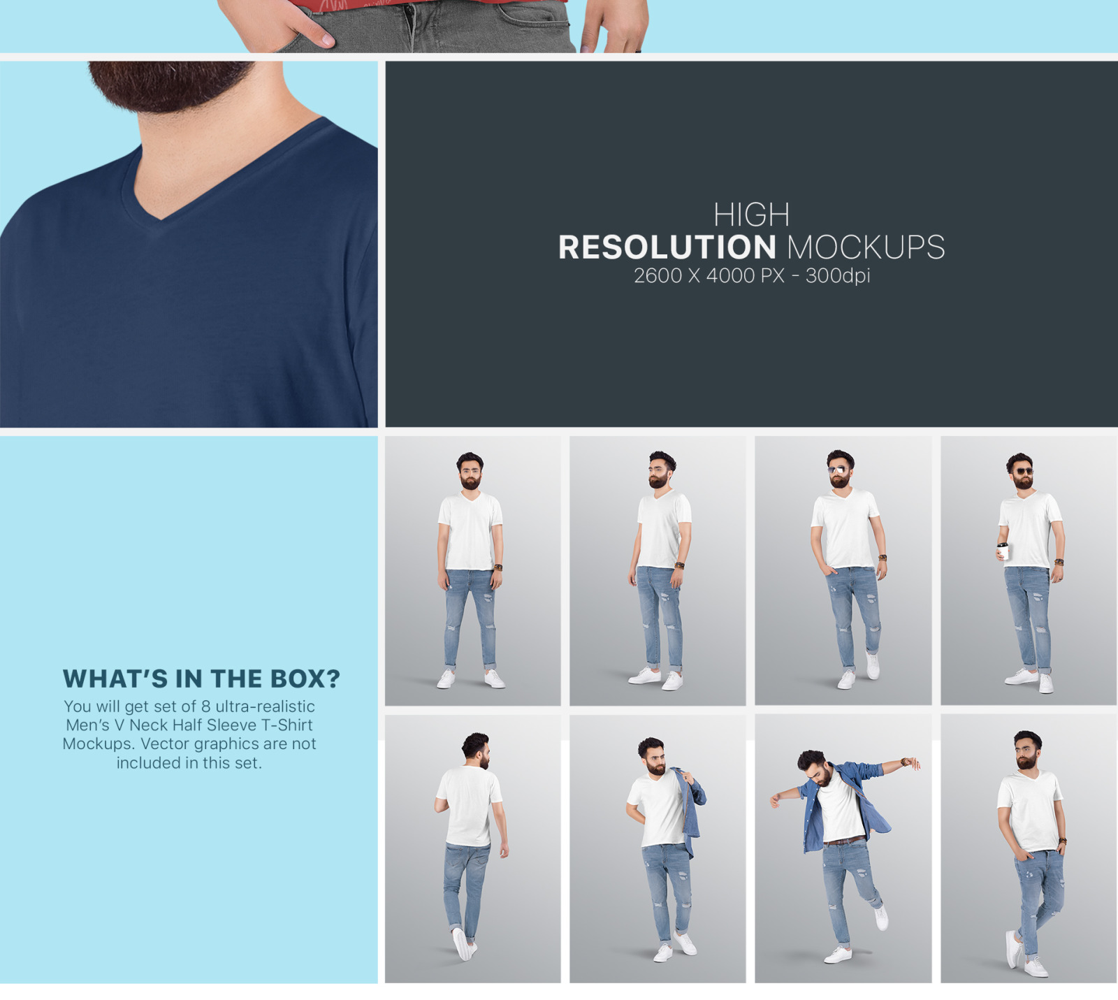 Download Men's V-Neck T-Shirt Mockup Set in Apparel Mockups on ...