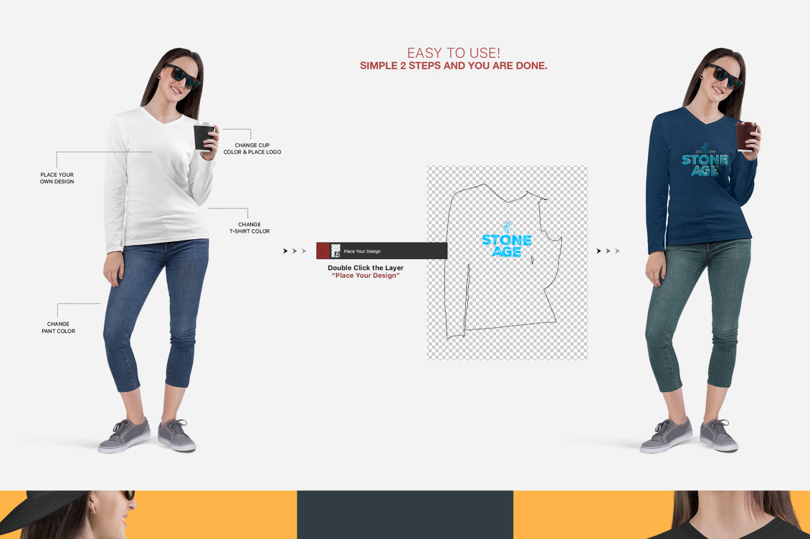 Download Women S V Neck Long Sleeve Shirt Mockup Set In Apparel Mockups On Yellow Images Creative Store