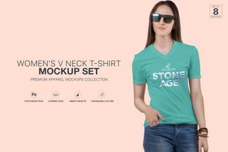 Download Women S V Neck T Shirt Mockup Set In Apparel Mockups On Yellow Images Creative Store PSD Mockup Templates