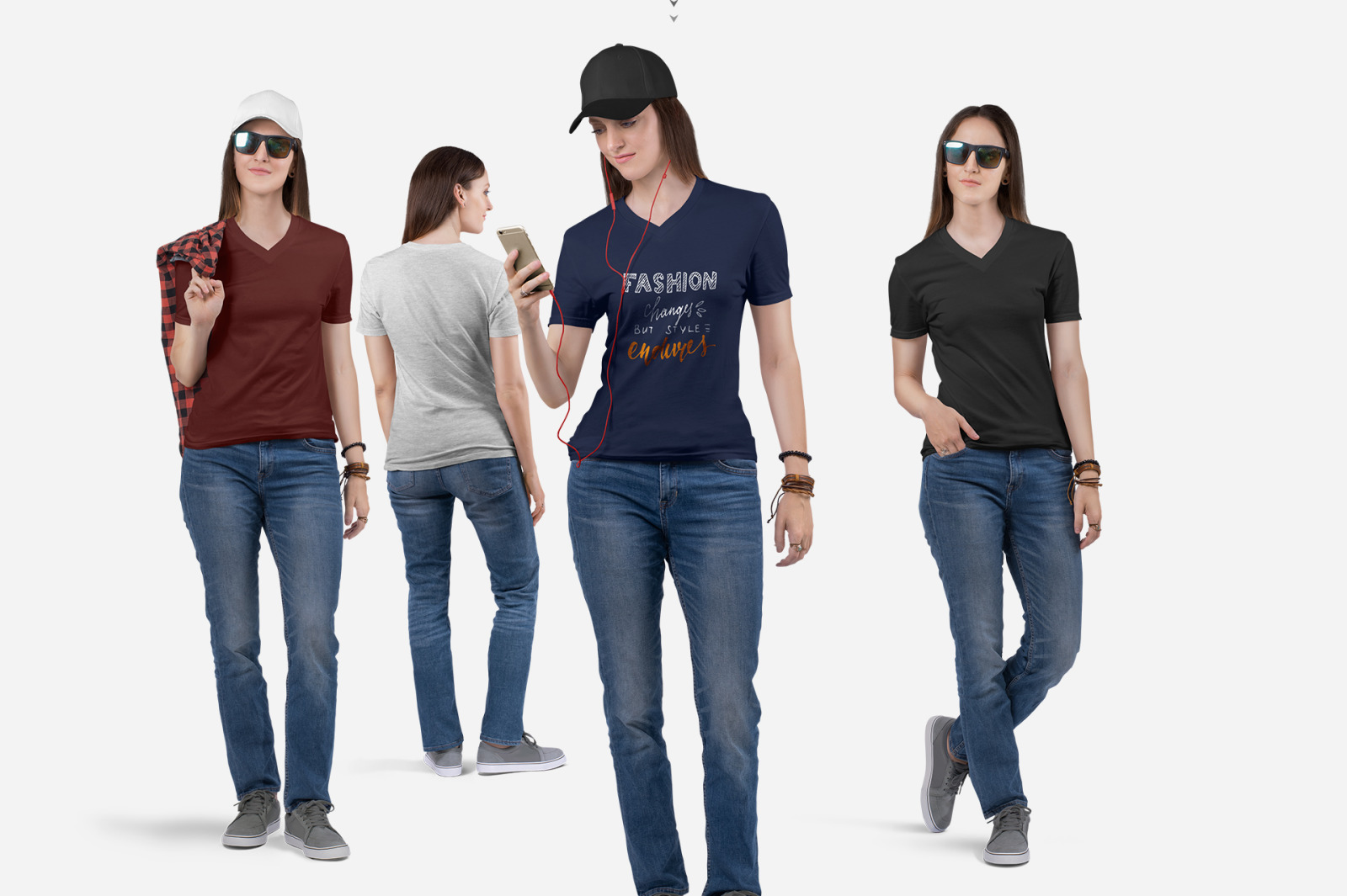 Download Women S V Neck T Shirt Mockup Set In Apparel Mockups On Yellow Images Creative Store