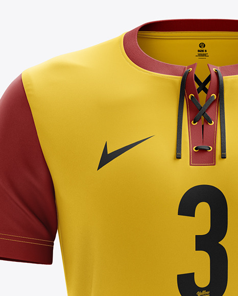 Download Men S Full Soccer Kit With Lace Up Jersey Mockup Front View In Apparel Mockups On Yellow Images Object Mockups