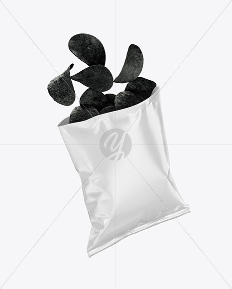 Download Glossy Bag W Black Chips Mockup In Bag Sack Mockups On Yellow Images Object Mockups PSD Mockup Templates