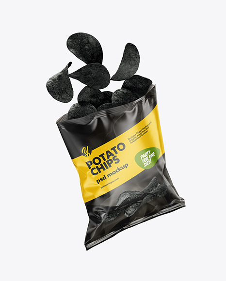 Download Glossy Bag W Black Chips Mockup In Bag Sack Mockups On Yellow Images Object Mockups Yellowimages Mockups