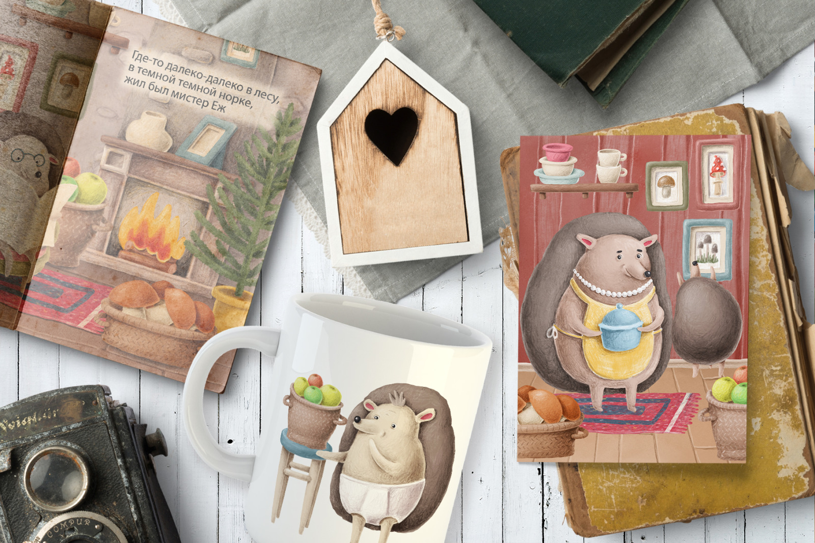 Hedgehog Family Scene Creation Kit In Illustrations On Yellow Images Creative Store