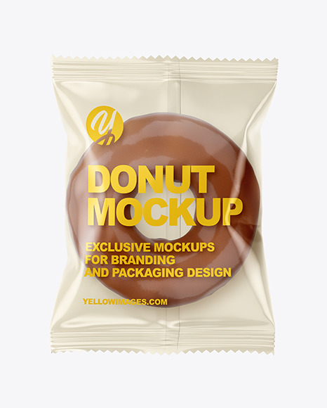 Download Plastic Bag With Milk Chocolate Glazed Donut Mockup in Bag & Sack Mockups on Yellow Images ...