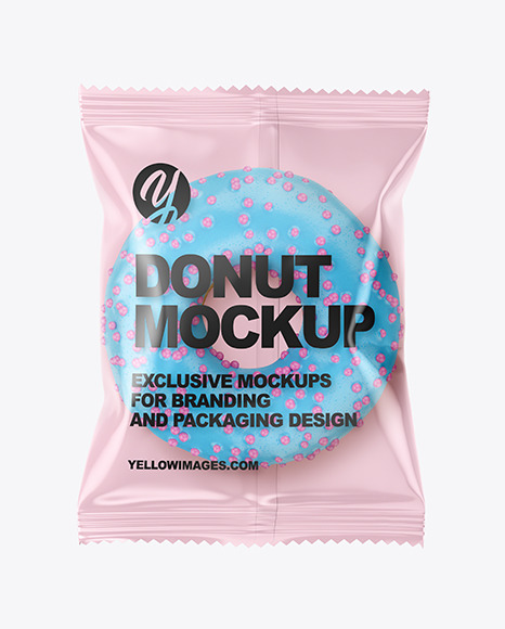 Download Plastic Bag With Blue Glazed Donut with Pink Sprinkles Mockup in Bag & Sack Mockups on Yellow ...