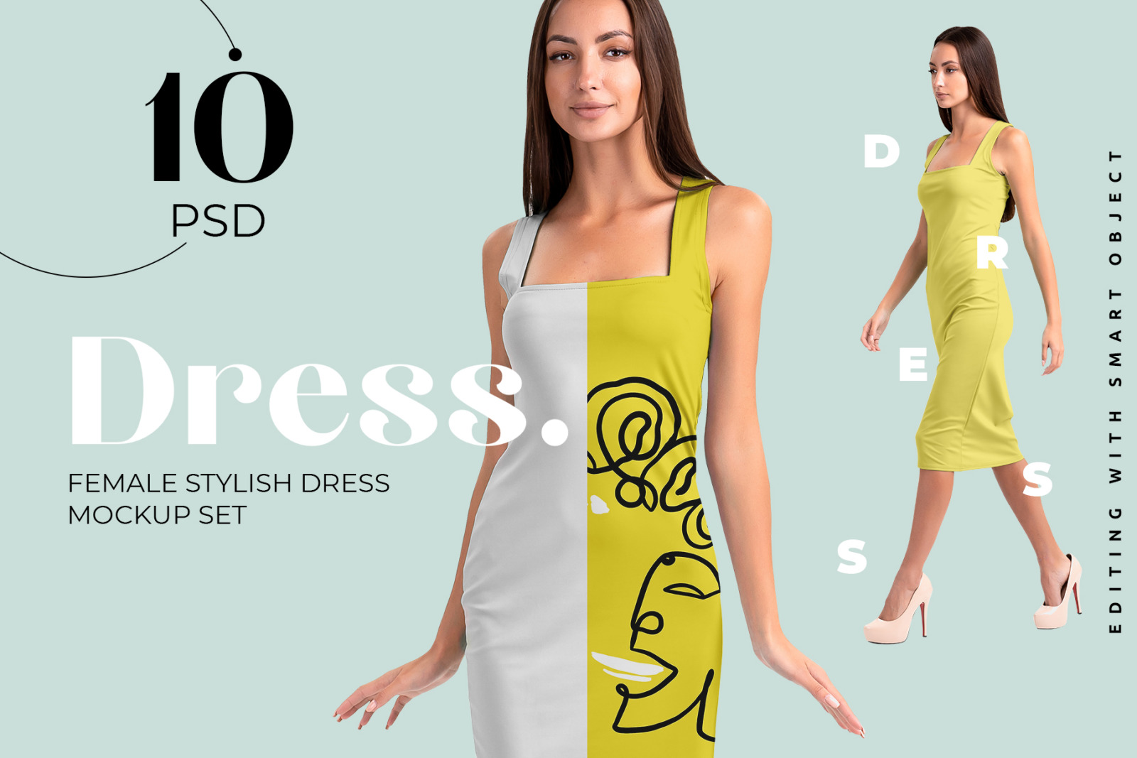 Female Elegant Dress Mockup Set In Apparel Mockups On Yellow Images Creative Store