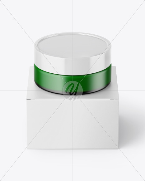 Frosted Green Glass Cosmetic Jar with Paper Box Mockup PSD #3