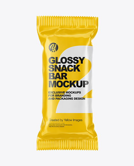 Glossy Snack Bar Mockup In Flow Pack Mockups On Yellow Images Object Mockups